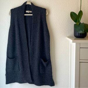 LOFT Long Duster Cardigan Sweater Vest Gray Wool Blend